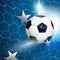 Football soccer ball flying into the goal net with stars