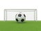 Football - soccer ball in front of goal gate on grass. 3D render