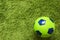 Football Soccer ball on a green surface imitating artificial grass. Sports photography