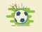 Football / Soccer Ball On Stylized Green Field With Golden Cup.