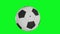 Football soccer ball video transition on a green screen background. Realistic football soccer ball flies to the camera