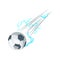 Football or soccer balls with motion trails in black and white for sporting emblems, logo design. Collection of soccer