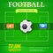 Football or soccer banner with text design. Template for game tournament. Football ball above green field, top view