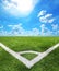 Football and soccer field grass stadium Blue sky background