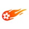Football or soccer with fire flame symbol.