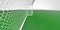 Football (soccer) goals post goalkeeper on clean empty green field. Concept for team, championship, league poster / website design