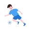 Football or soccer player dribble ball forward for shoot or kick for match league