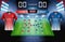 Football or soccer starting lineup, Jersey uniforms and Digital timing scoreboard match vs strategy broadcast graphic template for