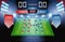 Football or soccer starting lineup, Jersey uniforms and Digital timing scoreboard match vs strategy broadcast graphic template for