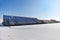 Football stadium after heavy snowfall