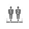 Football tackling dummies, game equipment grey icon.