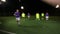 Football team attacks, goalkeeper saves the goal in soccer match (pov)
