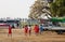 Football team coming to the match in Myanmar