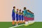 The football team is holding hands. In order to start a football match,