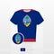 Football uniform of national team of Guam with football ball with flag of Guam. Soccer jersey and soccerball with flag