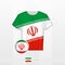 Football uniform of national team of Iran with football ball with flag of Iran. Soccer jersey and soccerball with flag