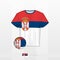 Football uniform of national team of Serbia with football ball with flag of Serbia. Soccer jersey and soccerball with flag