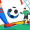 Football web banner. Forward and goalkeeper in the stadium in the background of stadium. Live stream game. Penalty. Full