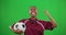 Football woman, celebration and face by green screen for winning, happiness or goals by background. Girl, african and