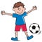 Footballer, boy and soccer ball, funny vector icon