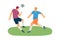 Footballers kicking the ball during soccer game, flat vector illustration isolated on white background.