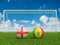 Footballs in flags colors on soccer field . England with Senegal. 3d