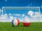 Footballs in flags colors on soccer field. France with Poland . 3d r