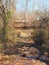 The footbridge is above the stream in the woods.