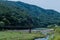 Footbridge over river in remote wilderness park