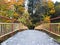 Footbridge by river Sysa in autumn, Lithuania