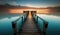 Footbridge sea beach , Meditation by the Sea at Sunset