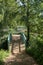 Footbridge to English countryside lake in Summer gardens