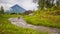 Foothills of the Mayon Volcano with flowing mountain rivers near Legazpi city in Philippines. Mayon Volcano is an active
