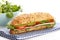 Footlong ham sandwich on white background