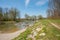 Footpath along Mangfall river, spring landscape