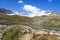 Footpath, lake and glacier panorama with mountain Kristallwand, Hohe Tauern Alps, Austria