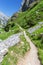 Footpath in mountains Picos de Europa, Spain, in summer sunny da