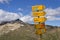 Footpath and mtb direction sign in Italian Alps, Livigno