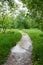 Footpath with puddles in the rain