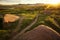 Footpath and sunrise in the valley in Western Mongolia