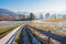 Footpath to lido Kaltenbrunn, lake tegernsee and view to bavarian alps in january