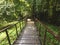 Footpath wooden bridge to walkway between tropical wild forest natural environment for relax mind and peaceful from working on vac