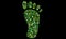 Footprint made with ecological symbols on dark background