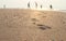 Footprint of person walking on the sand.