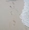 Footprint in the sand ,barefoot,walking on the beach ,footsteps, seashore