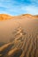 Footprint on a sand dune at Valle de la Muerte in the Atacama Desert