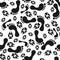 Footprints and animals dog or cat paws print on white seamless pattern