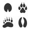 Footprints of Forest Animal, Traces of a Roe Deer, Wolf, Bear, Wild horse on white background.