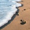 Footprints in the sand sea beach tide or low tide waves aqua ocean water