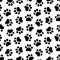 Footprints seamless pattern. Pet prints. Paw cute background for pets dog, cat. Foot puppy. Black shape pawprints. Footprint. Anim
